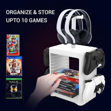 Ant Esports Multifunctional Universal Game Disc Storage Tower, Game Disk Rack Controller Holder Headset Stand Video Games Accessories organiser for PS4/5, Xbox One Xbox Series, Nintendo Switch – White 