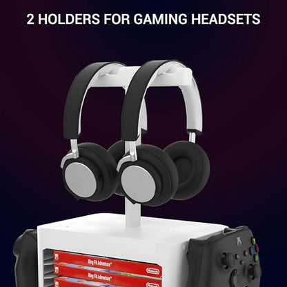 Ant Esports Multifunctional Universal Game Disc Storage Tower, Game Disk Rack Controller Holder Headset Stand Video Games Accessories organiser for PS4/5, Xbox One Xbox Series, Nintendo Switch – White 