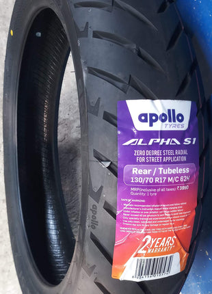 Apollo tyres Alpha S1 130/70% R17 62H Steel Belted Radial Tubeless Rear Tyre 