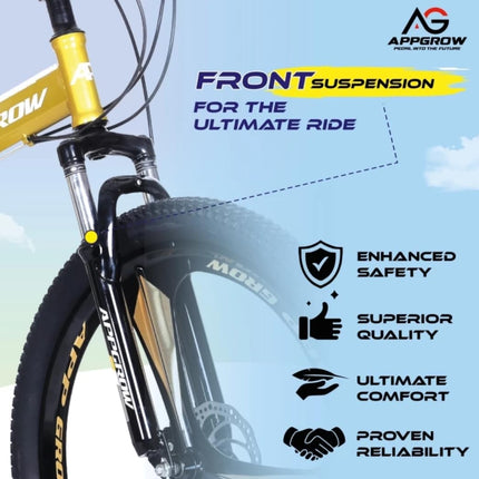 Appgrow 26T, Folding 21 Speed Gear Cycle, 17 Inches Frame Folding Bike for Unisex-Adults with Disc Brake and Dual Suspension Fork 