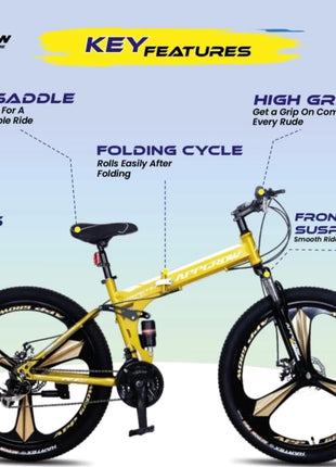 Appgrow 26T, Folding 21 Speed Gear Cycle, 17 Inches Frame Folding Bike for Unisex-Adults with Disc Brake and Dual Suspension Fork 