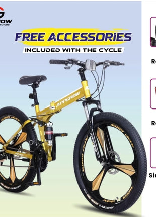 Appgrow 26T, Folding 21 Speed Gear Cycle, 17 Inches Frame Folding Bike for Unisex-Adults with Disc Brake and Dual Suspension Fork 