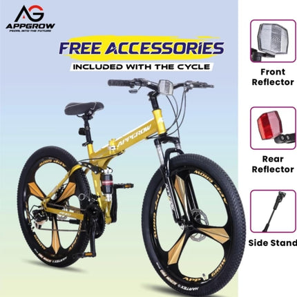 Appgrow 26T, Folding 21 Speed Gear Cycle, 17 Inches Frame Folding Bike for Unisex-Adults with Disc Brake and Dual Suspension Fork 
