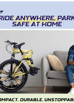 Appgrow 26T, Folding 21 Speed Gear Cycle, 17 Inches Frame Folding Bike for Unisex-Adults with Disc Brake and Dual Suspension Fork 