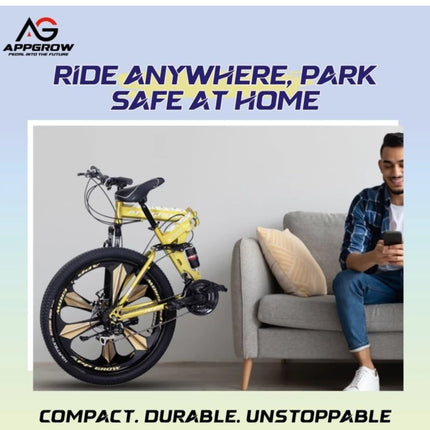 Appgrow 26T, Folding 21 Speed Gear Cycle, 17 Inches Frame Folding Bike for Unisex-Adults with Disc Brake and Dual Suspension Fork 