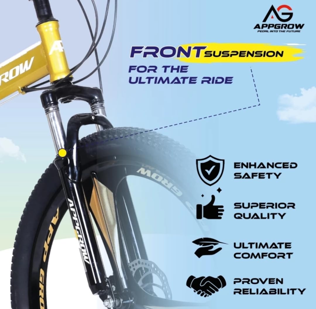 Appgrow 26T, Folding 21 Speed Gear Cycle, 17 Inches Frame Folding Bike for Unisex-Adults with Disc Brake and Dual Suspension Fork 