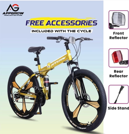 Appgrow 26T, Folding 21 Speed Gear Cycle, 17 Inches Frame Folding Bike for Unisex-Adults with Disc Brake and Dual Suspension Fork 