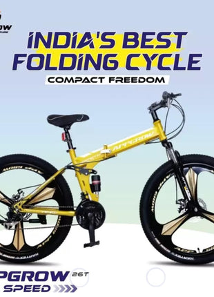 Appgrow 26T, Folding 21 Speed Gear Cycle, 17 Inches Frame Folding Bike for Unisex-Adults with Disc Brake and Dual Suspension Fork 