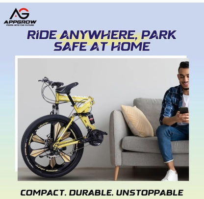 Appgrow 26T, Folding 21 Speed Gear Cycle, 17 Inches Frame Folding Bike for Unisex-Adults with Disc Brake and Dual Suspension Fork 