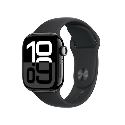 Apple Watch Series 10 [GPS 42 mm] Smartwatch with Jet Black Aluminium Case with Black Sport Band - S/M. Fitness Tracker, ECG App, Always-On Retina Display, Water Resistant 