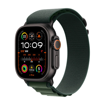 Apple Watch Ultra 2 [GPS + Cellular 49 mm] Smartwatch, Sports Watch with Black Titanium Case with Dark Green Alpine Loop - M. Fitness Tracker, Precision GPS, Action Button, Carbon Neutral 