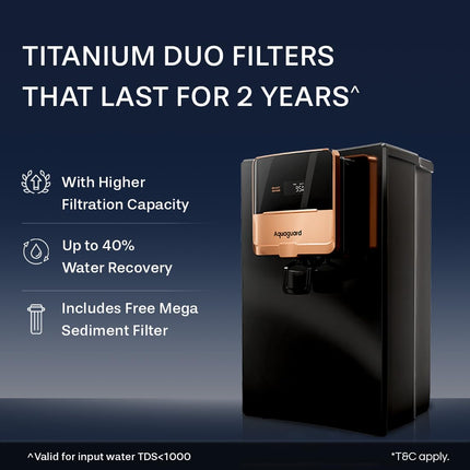Aquaguard Ritz Pro RO+UV+Copper I Stainless Steel Tank | 2 year filter life | SMART Purifier | TDS Display | Filter Life & Water In take Tracker | includes Mega Sediment filter | 9 Stage Purification 