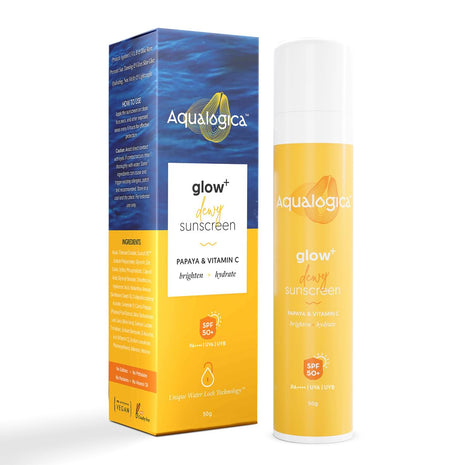 Aqualogica Glow+ Dewy Sunscreen SPF 50 PA++++ with Papaya & Vitamin C | For Dry, Sensitive, Oily & Combination Skin | UVA/B & Blue Light Protection | Fragrance-Free | For Men & Women | 50g 