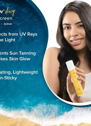 Aqualogica Glow+ Dewy Sunscreen SPF 50 PA++++ with Papaya & Vitamin C | For Dry, Sensitive, Oily & Combination Skin | UVA/B & Blue Light Protection | Fragrance-Free | For Men & Women | 50g 