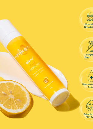 Aqualogica Glow+ Dewy Sunscreen SPF 50 PA++++ with Papaya & Vitamin C | For Dry, Sensitive, Oily & Combination Skin | UVA/B & Blue Light Protection | Fragrance-Free | For Men & Women | 50g 