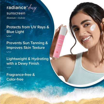 Aqualogica Radiance+ Dewy Sunscreen SPF 50+ PA+++ | Lightweight texture for oily, combination, acne prone skin | Broad spectrum protection | No white cast, Non greasy | For Men & Women | 50g 