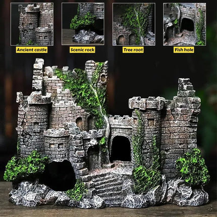 Aquarium Decoration Resin Castle - Fish Tank Supplies Accessories, Eco-Friendly Fish Tank Aquarium Ornament for Natural Looking (L-7 W-2.3 H-5) 