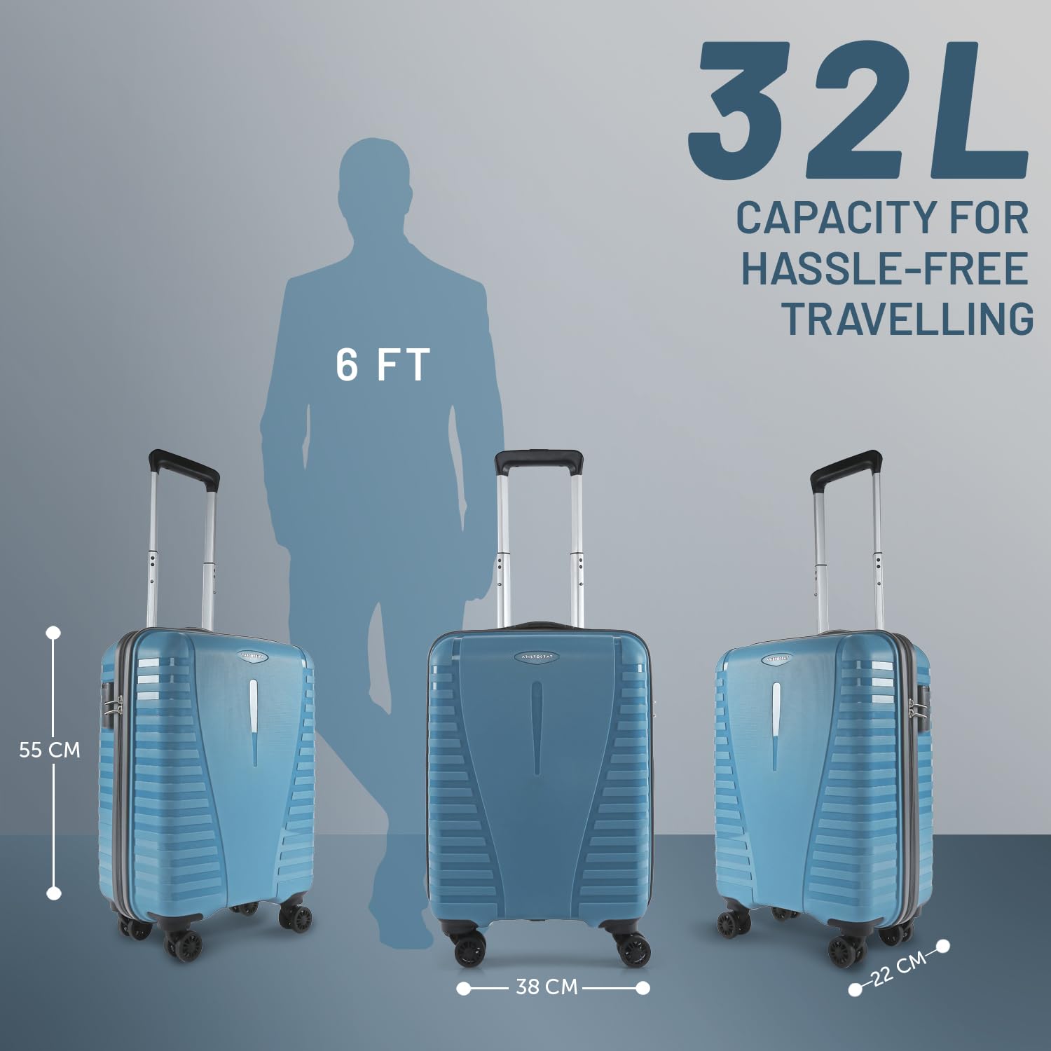 Aristocrat Airpro Cabin 55 Cm(Small) Polypropylene 360 Degree 8 Wheels Trolley Bag for Travel Hard Case Luggage, Lightweight with Combination Lock & Robust Trolley with 7 Yrs Warranty (Teal Blue) 