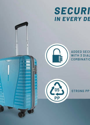Aristocrat Airpro Cabin 55 Cm(Small) Polypropylene 360 Degree 8 Wheels Trolley Bag for Travel Hard Case Luggage, Lightweight with Combination Lock & Robust Trolley with 7 Yrs Warranty (Teal Blue) 