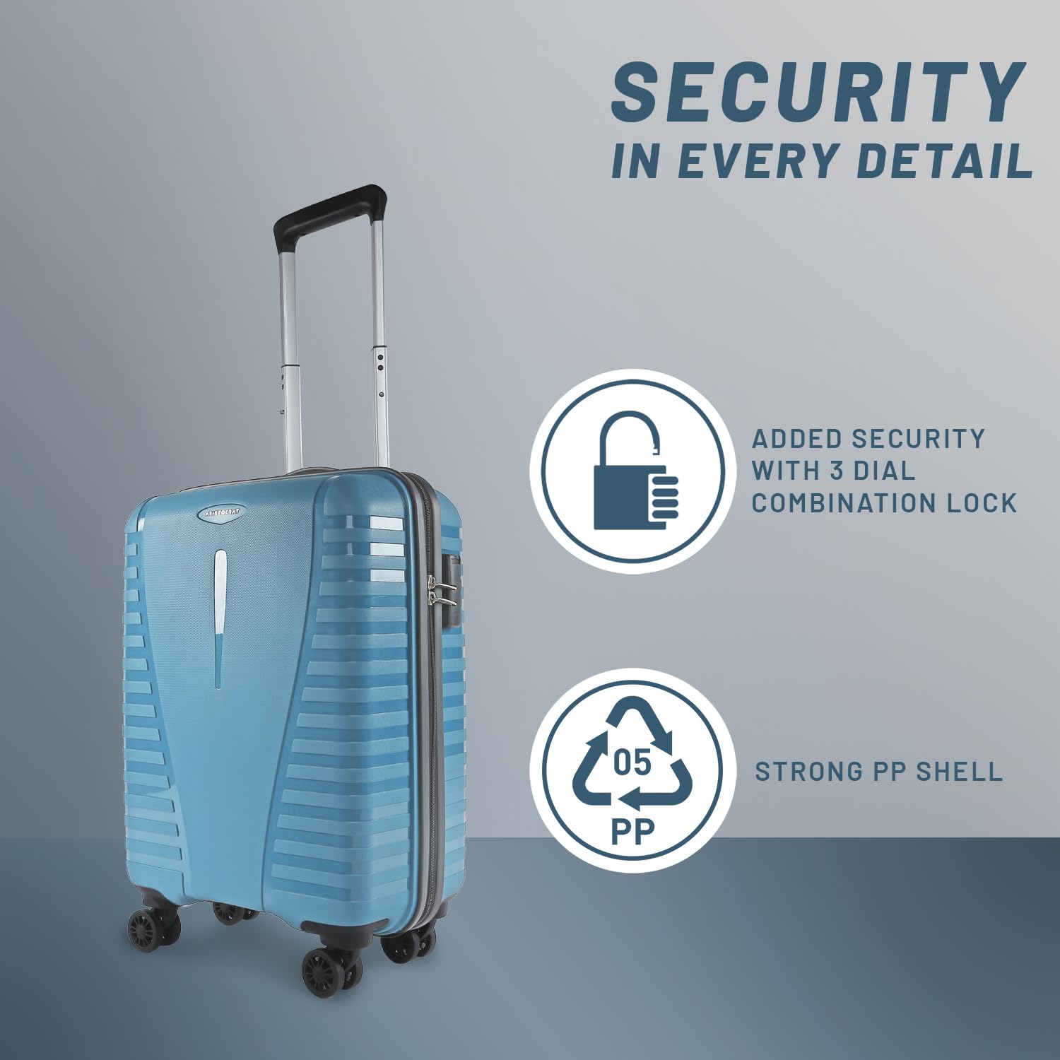 Aristocrat Airpro Cabin 55 Cm(Small) Polypropylene 360 Degree 8 Wheels Trolley Bag for Travel Hard Case Luggage, Lightweight with Combination Lock & Robust Trolley with 7 Yrs Warranty (Teal Blue) 