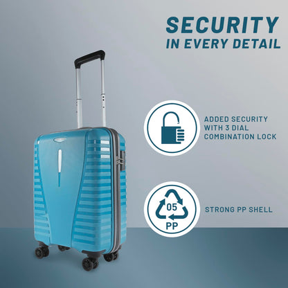Aristocrat Airpro Cabin 55 Cm(Small) Polypropylene 360 Degree 8 Wheels Trolley Bag for Travel Hard Case Luggage, Lightweight with Combination Lock & Robust Trolley with 7 Yrs Warranty (Teal Blue) 