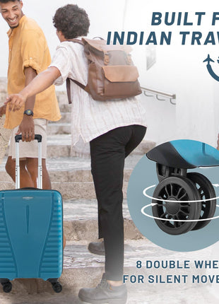 Aristocrat Airpro Cabin 55 Cm(Small) Polypropylene 360 Degree 8 Wheels Trolley Bag for Travel Hard Case Luggage, Lightweight with Combination Lock & Robust Trolley with 7 Yrs Warranty (Teal Blue) 
