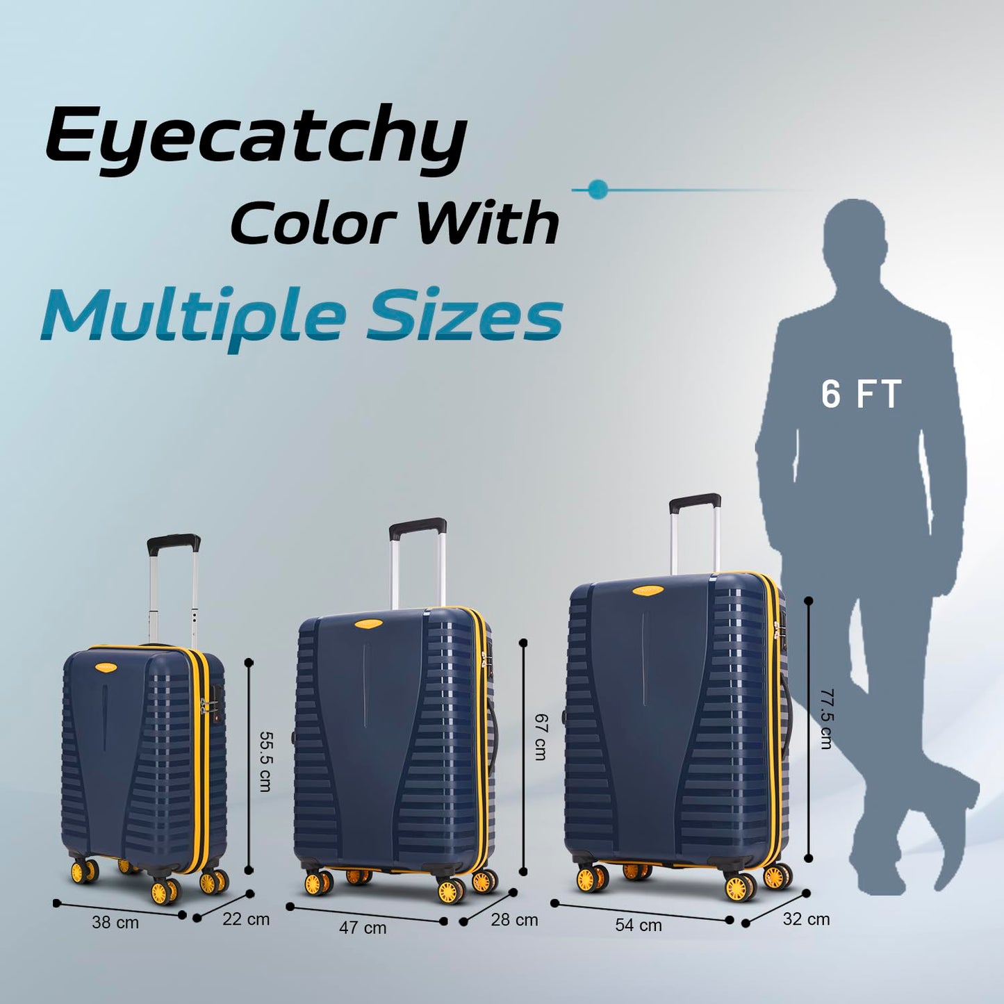 Aristocrat Airpro Plus Cabin 55 Cm(Small) 8 Wheel Spinners Trolley Bags for Travel Hard Case Luggage, Lightweight Bag with TSA Lock & Anti-Theft Zipper(Blue) 