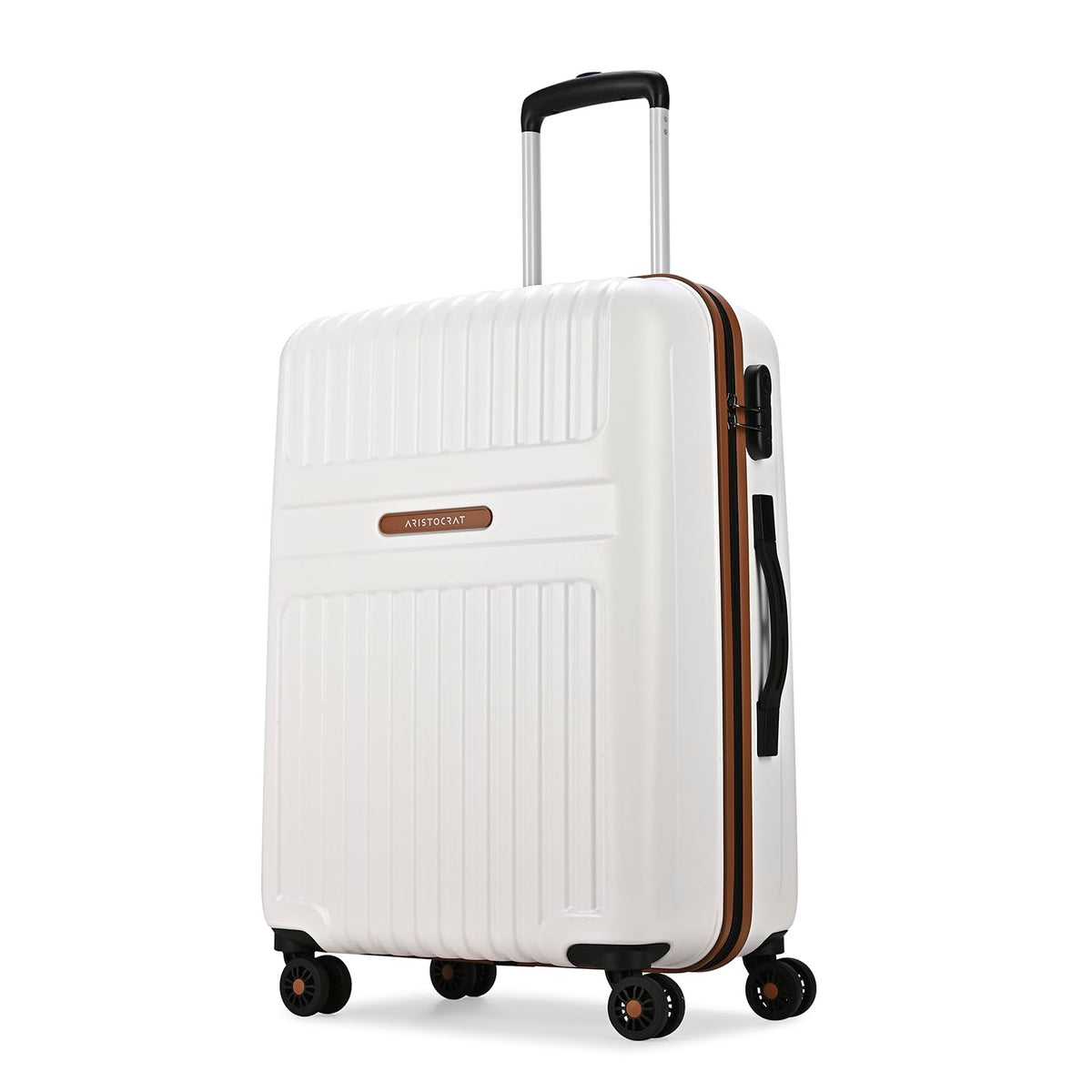 Aristocrat Atlas Check-in Trolley Bag 66cm | Medium | Hard Luggage | Smooth 8-Wheel Suitcase | Secure Combination Lock with Sturdy Zipper | Full Fabric Convipack | 3-Year Warranty (Pearl White) 