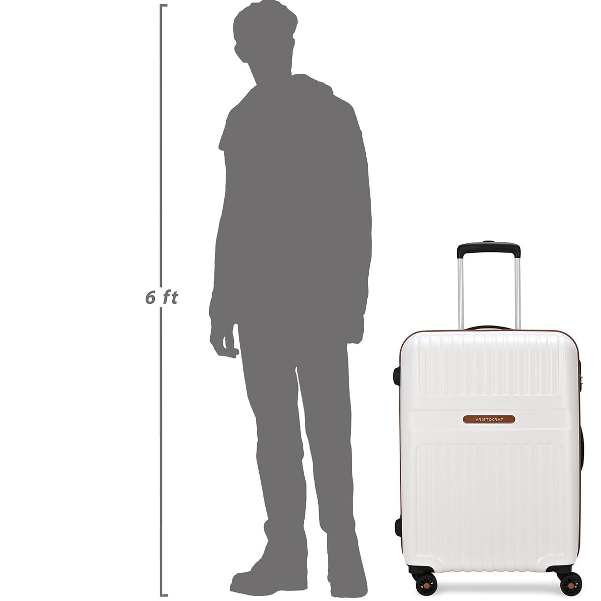 Aristocrat Atlas Check-in Trolley Bag 66cm | Medium | Hard Luggage | Smooth 8-Wheel Suitcase | Secure Combination Lock with Sturdy Zipper | Full Fabric Convipack | 3-Year Warranty (Pearl White) 