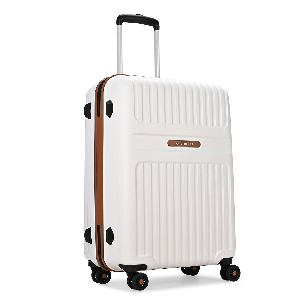 Aristocrat Atlas Check-in Trolley Bag 66cm | Medium | Hard Luggage | Smooth 8-Wheel Suitcase | Secure Combination Lock with Sturdy Zipper | Full Fabric Convipack | 3-Year Warranty (Pearl White) 