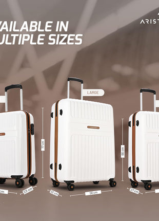 Aristocrat Atlas Check-in Trolley Bag 66cm | Medium | Hard Luggage | Smooth 8-Wheel Suitcase | Secure Combination Lock with Sturdy Zipper | Full Fabric Convipack | 3-Year Warranty (Pearl White) 