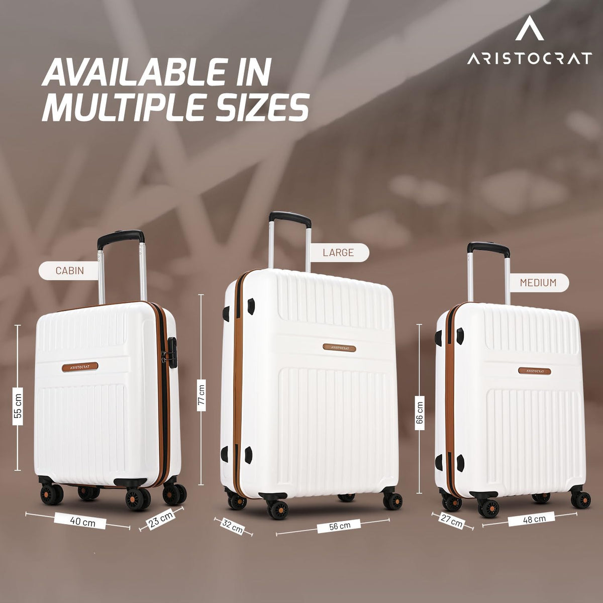 Aristocrat Atlas Check-in Trolley Bag 66cm | Medium | Hard Luggage | Smooth 8-Wheel Suitcase | Secure Combination Lock with Sturdy Zipper | Full Fabric Convipack | 3-Year Warranty (Pearl White) 