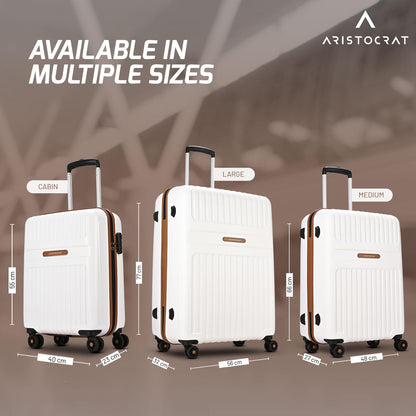 Aristocrat Atlas Check-in Trolley Bag 66cm | Medium | Hard Luggage | Smooth 8-Wheel Suitcase | Secure Combination Lock with Sturdy Zipper | Full Fabric Convipack | 3-Year Warranty (Pearl White) 
