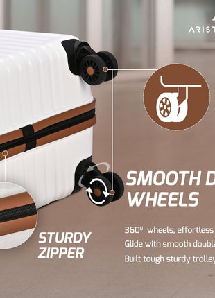 Aristocrat Atlas Check-in Trolley Bag 66cm | Medium | Hard Luggage | Smooth 8-Wheel Suitcase | Secure Combination Lock with Sturdy Zipper | Full Fabric Convipack | 3-Year Warranty (Pearl White) 