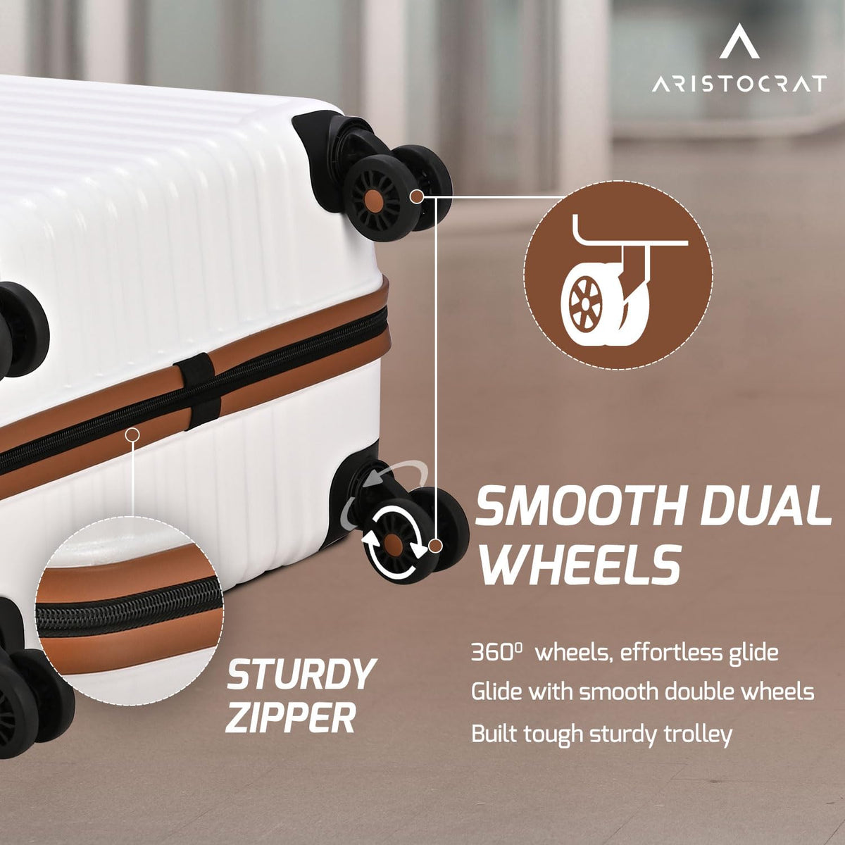 Aristocrat Atlas Check-in Trolley Bag 66cm | Medium | Hard Luggage | Smooth 8-Wheel Suitcase | Secure Combination Lock with Sturdy Zipper | Full Fabric Convipack | 3-Year Warranty (Pearl White) 