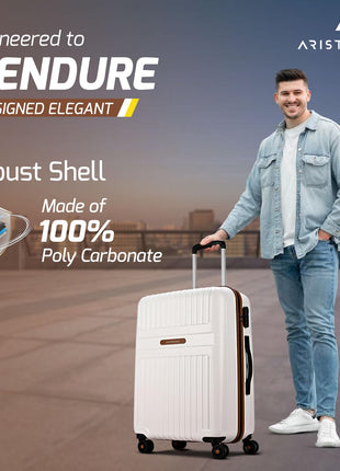 Aristocrat Atlas Check-in Trolley Bag 66cm | Medium | Hard Luggage | Smooth 8-Wheel Suitcase | Secure Combination Lock with Sturdy Zipper | Full Fabric Convipack | 3-Year Warranty (Pearl White) 