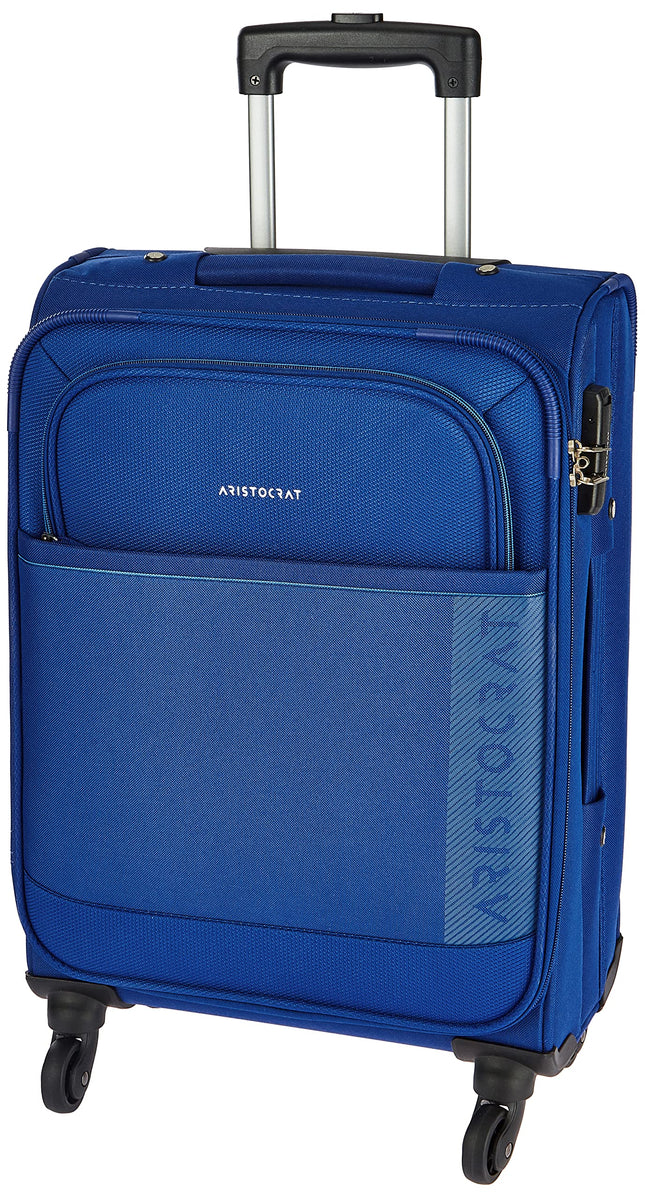 Aristocrat Baleno 58 Cms Polyester Soft Sided Cabin Sise 4 Spinner Wheels Trolley Bag - Blue 