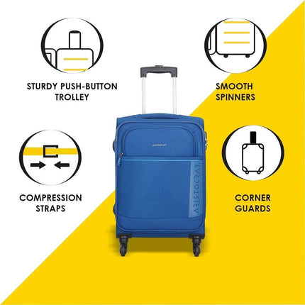 Aristocrat Baleno 58 Cms Polyester Soft Sided Cabin Sise 4 Spinner Wheels Trolley Bag - Blue 