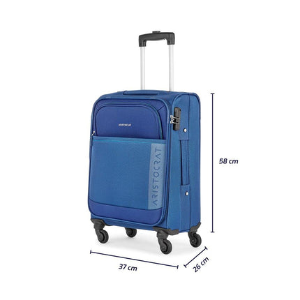 Aristocrat Baleno 58 Cms Polyester Soft Sided Cabin Sise 4 Spinner Wheels Trolley Bag - Blue 