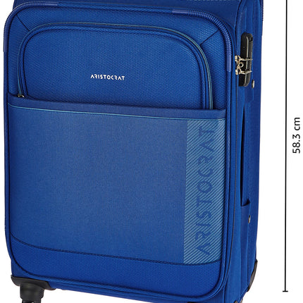 Aristocrat Baleno 58 Cms Polyester Soft Sided Cabin Sise 4 Spinner Wheels Trolley Bag - Blue 