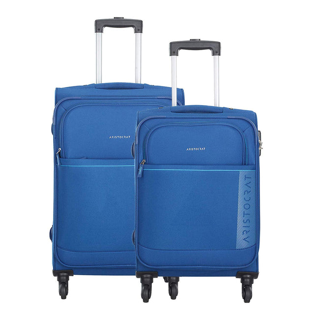 Aristocrat Baleno Set of 2 ( Small + Medium ) Blue Softsided Trolleys 