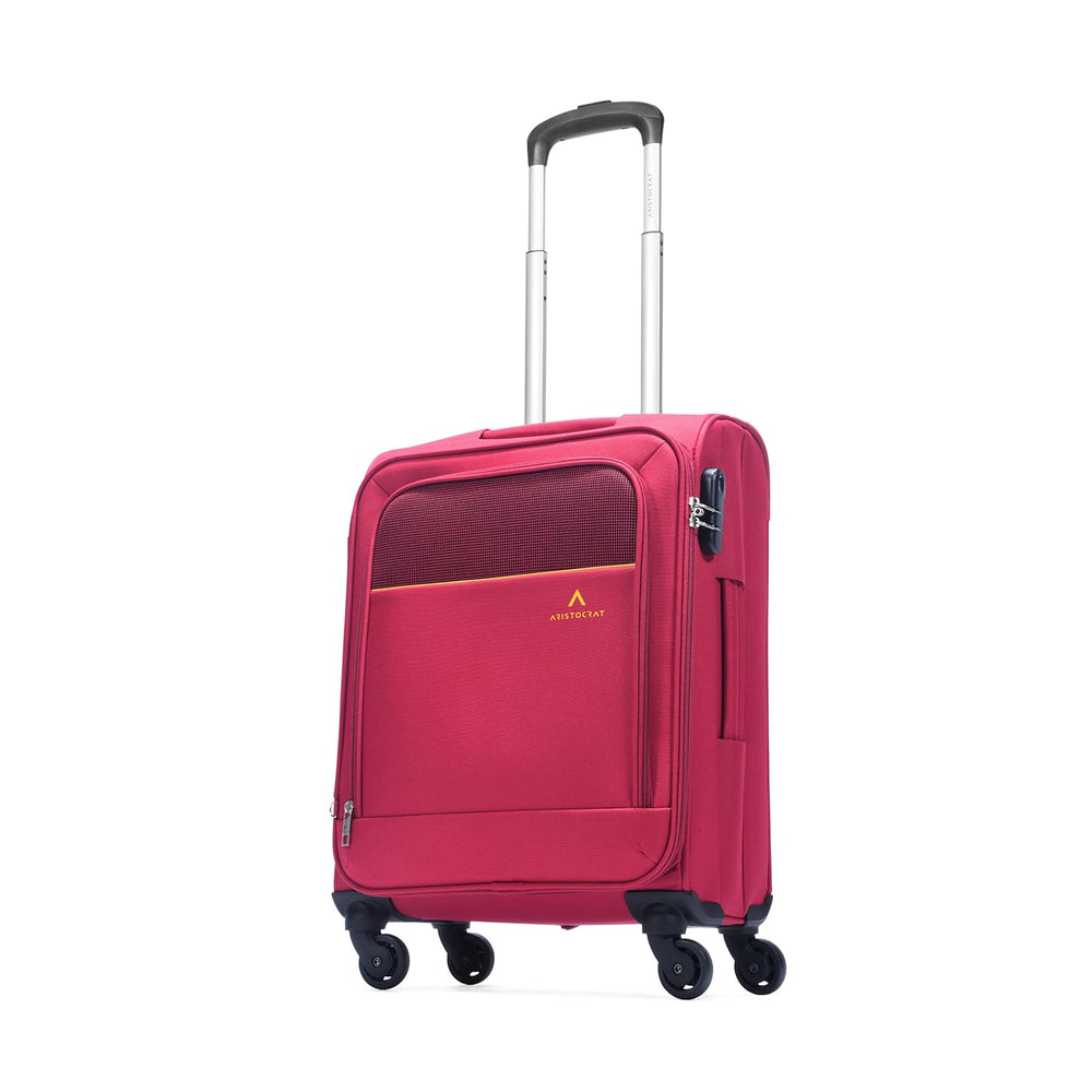 Aristocrat Cabin Oasis Plus Size Soft Luggage (55 Cm)|Spacious Polyester Trolley with 4 Spinner Wheels and Combination Lock|Dazzling Red|Unisex|5 Year Warranty