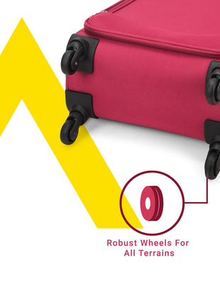 Aristocrat Cabin Oasis Plus Size Soft Luggage (55 Cm)|Spacious Polyester Trolley with 4 Spinner Wheels and Combination Lock|Dazzling Red|Unisex|5 Year Warranty 