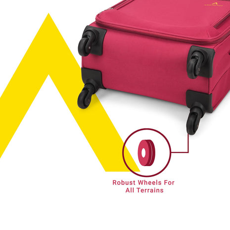 Aristocrat Cabin Oasis Plus Size Soft Luggage (55 Cm)|Spacious Polyester Trolley with 4 Spinner Wheels and Combination Lock|Dazzling Red|Unisex|5 Year Warranty 