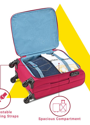 Aristocrat Cabin Oasis Plus Size Soft Luggage (55 Cm)|Spacious Polyester Trolley with 4 Spinner Wheels and Combination Lock|Dazzling Red|Unisex|5 Year Warranty 