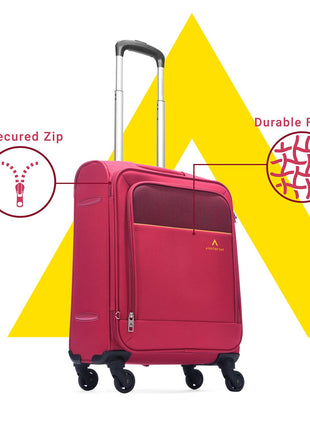 Aristocrat Cabin Oasis Plus Size Soft Luggage (55 Cm)|Spacious Polyester Trolley with 4 Spinner Wheels and Combination Lock|Dazzling Red|Unisex|5 Year Warranty 