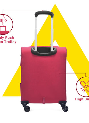 Aristocrat Cabin Oasis Plus Size Soft Luggage (55 Cm)|Spacious Polyester Trolley with 4 Spinner Wheels and Combination Lock|Dazzling Red|Unisex|5 Year Warranty 