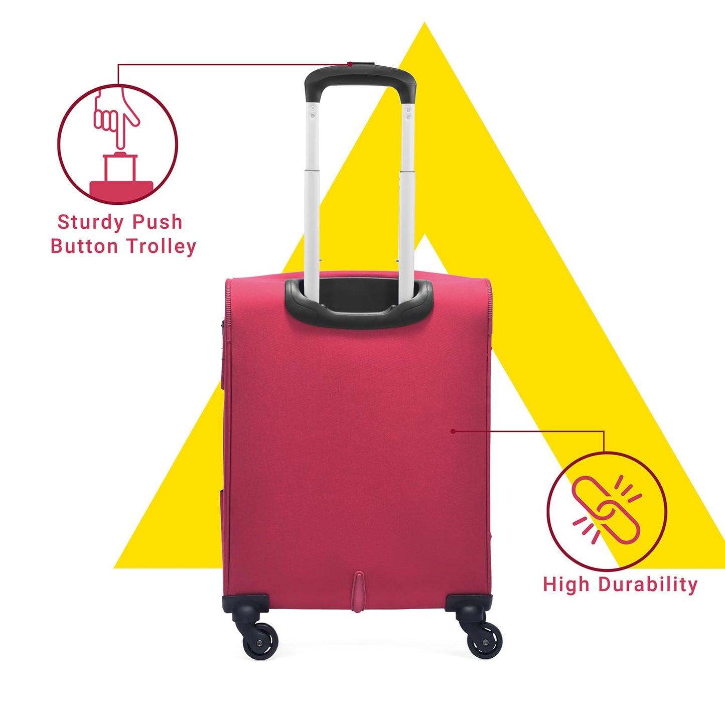 Aristocrat Cabin Oasis Plus Size Soft Luggage (55 Cm)|Spacious Polyester Trolley with 4 Spinner Wheels and Combination Lock|Dazzling Red|Unisex|5 Year Warranty 