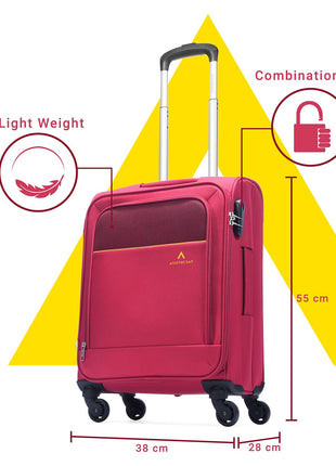 Aristocrat Cabin Oasis Plus Size Soft Luggage (55 Cm)|Spacious Polyester Trolley with 4 Spinner Wheels and Combination Lock|Dazzling Red|Unisex|5 Year Warranty 