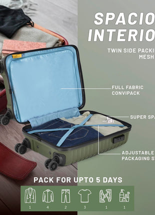 Aristocrat Cabin Polypropylene (PP) Airpro 55 Cm(Small) 8 Wheels Trolley Bags for Travel Hard Case Luggage,Lightweight Bag with Combination Lock & Robust Spinner Trolley with 7 Years Warranty (Green) 